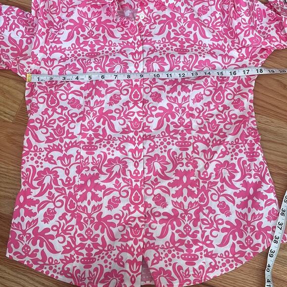 Talbots size 8 Pink floral Boho Short cuffed Sleeve Button Down Shirt - Picture 6 of 7